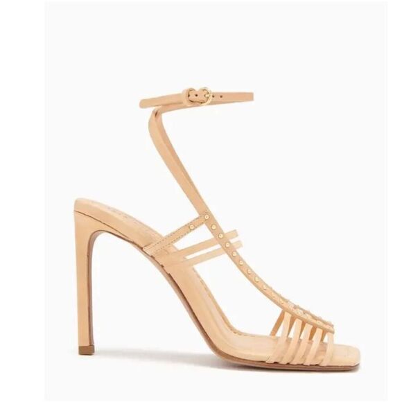 ULLA JOHNSON Chantal Studded Cage High Heel Sandals in Natural NWB Size 38/8